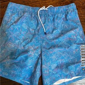 Peter Millar Blue and Pink Patterned Swim Shorts NWT size M